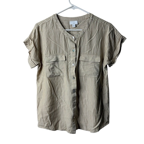 J. Jill Tops - J Jill Tan Beige Striped Dolman Button Front Short Sleeve Blouse